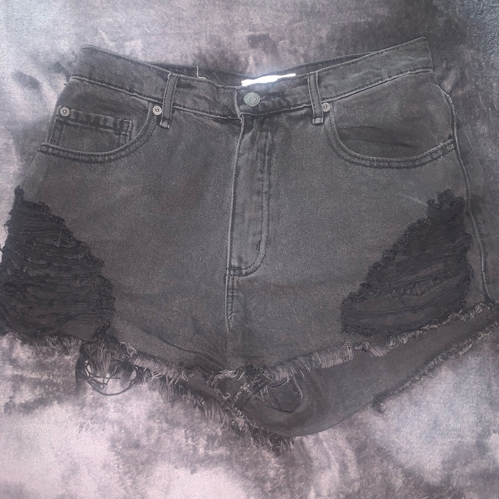 Women’s High-Waisted Distressed Black Denim Shorts